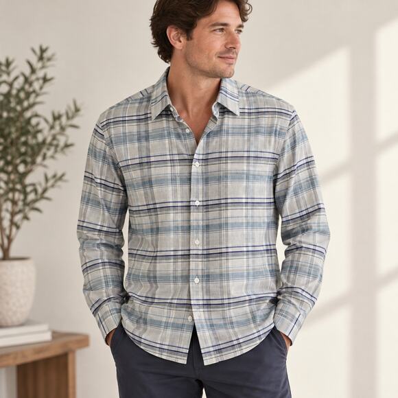 Theory Other - Theory Mens Gray Blue Plaid Flannel Button Down Shirt Size Small Office Business